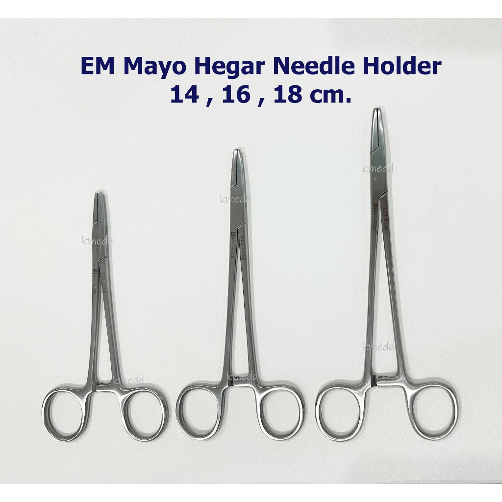 EM คีมจับเข็มเย็บแผล ที่จับเข็ม ปลายตรง Mayo Hegar Needle Holder STR 13,14,16,18 cm.