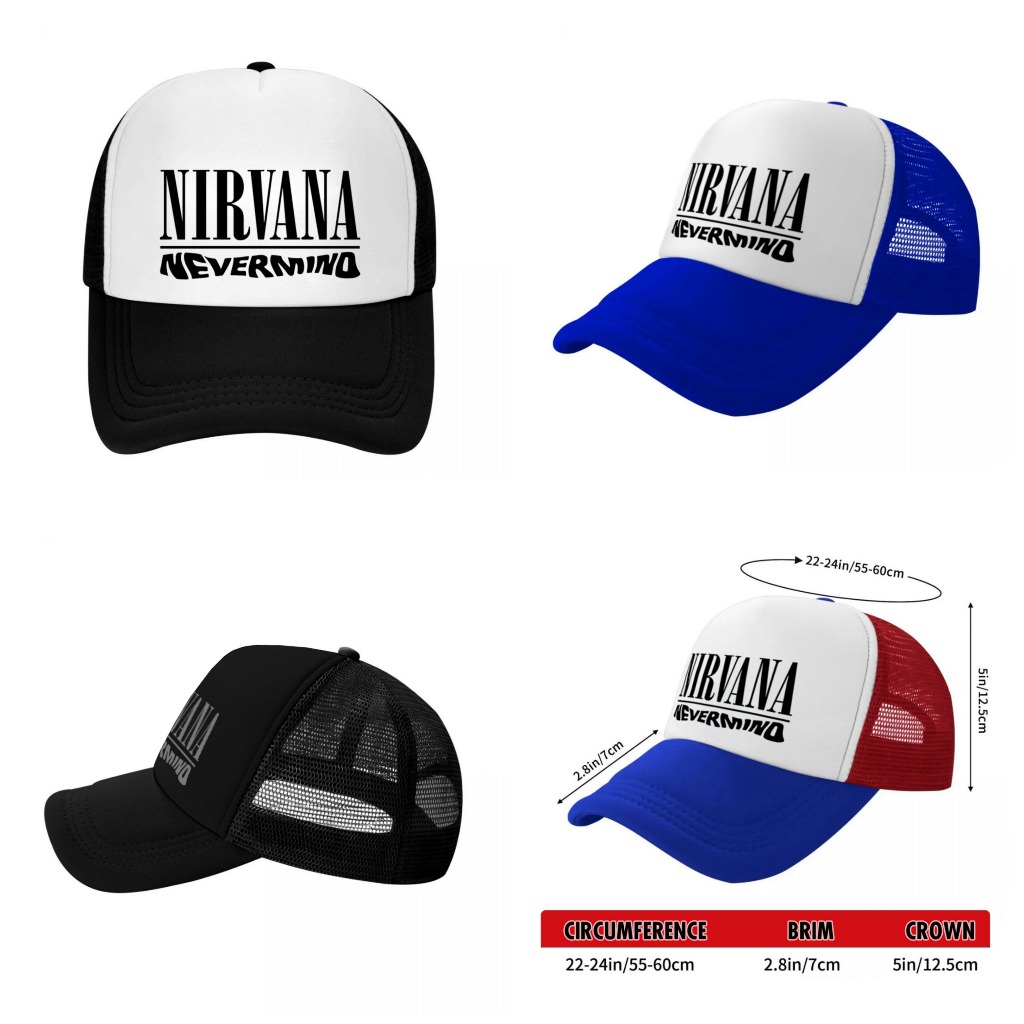 หมวกแก็ป หมวกเบสบอล หน้าบุฟองน้ำ หลังตาข่าย สกรีน NIRVANA ด้วย Flex pu  ขอบเรียบ สวย คมชัด