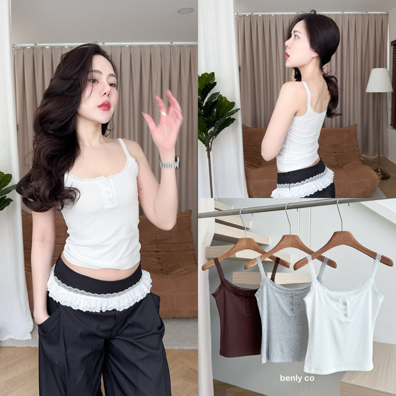 BY0187 TankTop with Lace ผ้าร่องนุ่มยืดได้เยอะ แต่งกระดุมหน้า benly co