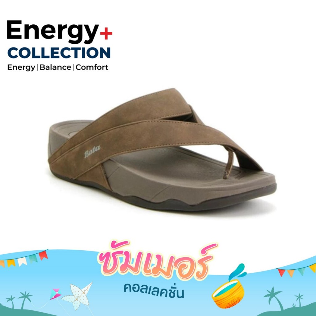 *Best Seller* Bata Energy+ รองเท้าลำลองหูหนีบ ยอดฮิต สวมใส่ง่าย สำหรับผู้ชาย สีน้ำตาล 8716641 size 6-11
