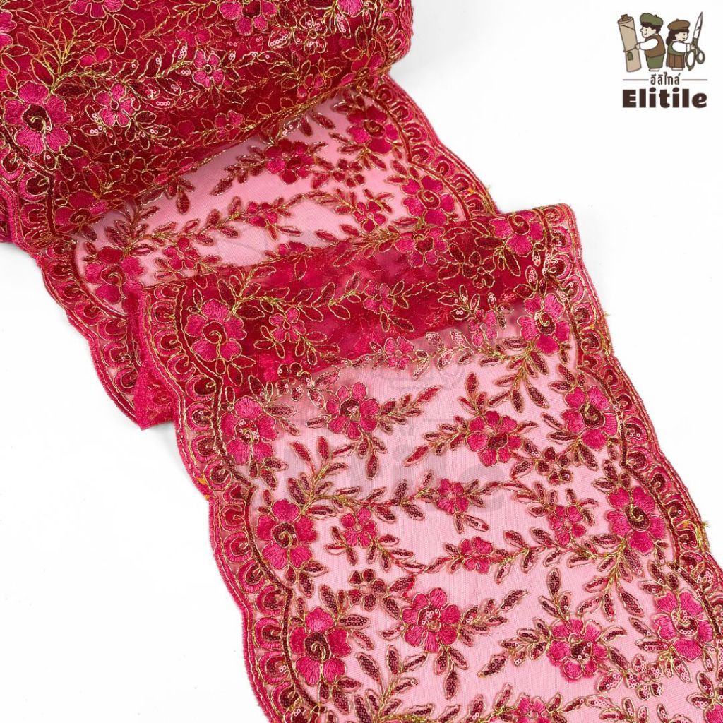 สไบถ่ายคอนเทนต์🏍️มีส่งด่วน/delivery🏍️*ผ้าสไบกว้าง36ซม ลายดอกไม้ ลูกไม้ปักดิ้นทอง  สไบห่มพระ ชุดเจ้าสาว ชุดไทย ผ้าเมตร - รูปที่ 4