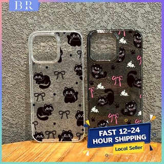 เคส iPhone 16 iPhone 11 TPU นุ่มสีสันสดใส แมวดำน่ารักและธนู Compatible iPhone15 Pro max 14 13 12 Pro max XS XR 7/8 Plus