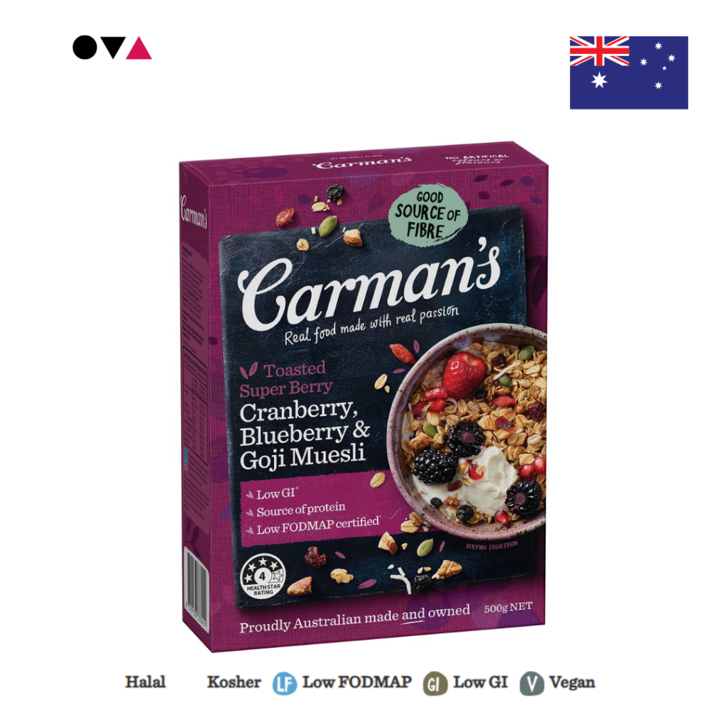 Carman's Super Berry Cranberry, Blueberry & Goji Muesli 500g ซีเรียลผสมข้าวโอ๊ต จากออสเตรเลีย