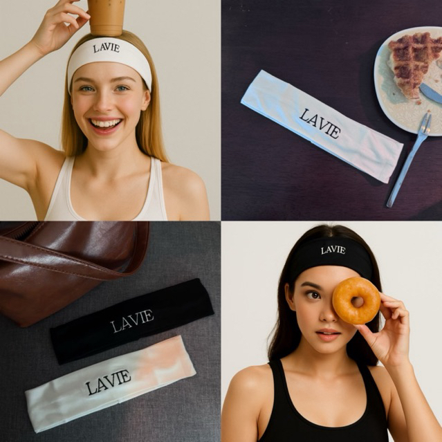 LAVIE. - HEADBAND ผ้าคาดผมดีเทลปัก รุ่นหนานุ่ม ยืดหยุ่น ใส่ได้ทั้งวันไม่ปวดหัว 100% (ใส่ได้2ด้าน) for gym/everyday