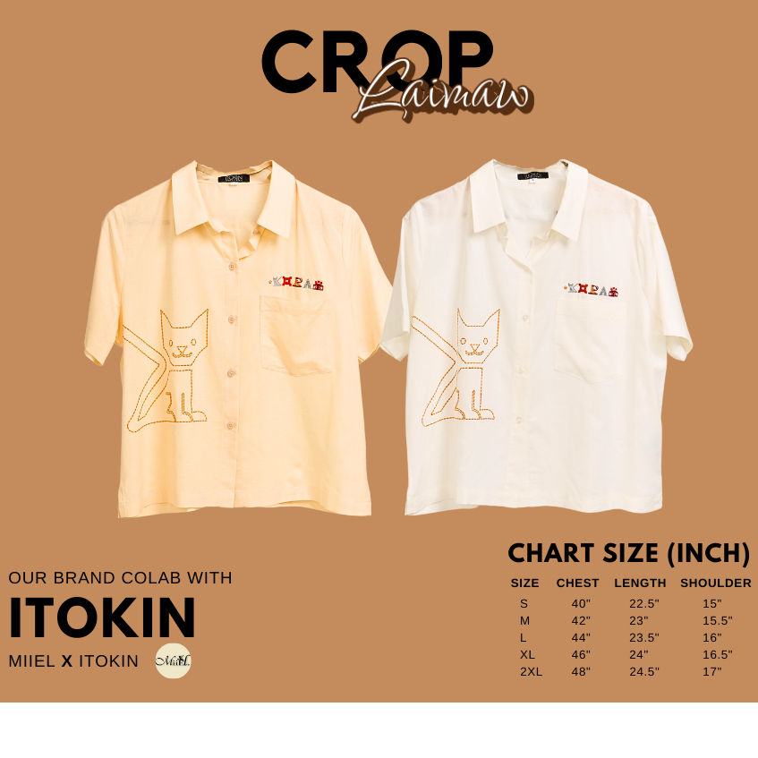 เสื้อเชิ้ตครอปแขนสั้นลายแมว ( MiiEl x Itokin )