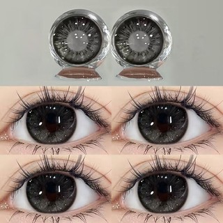 2คู่ลด ฿3 และแถม ที่หนีบกับตลับ 【-100°-600°】 เลนส์แฟชั่น คอนแทคเลนส์สี Thai Tea Grey/ Black ค่าสายตาปกติ Big Size Conta