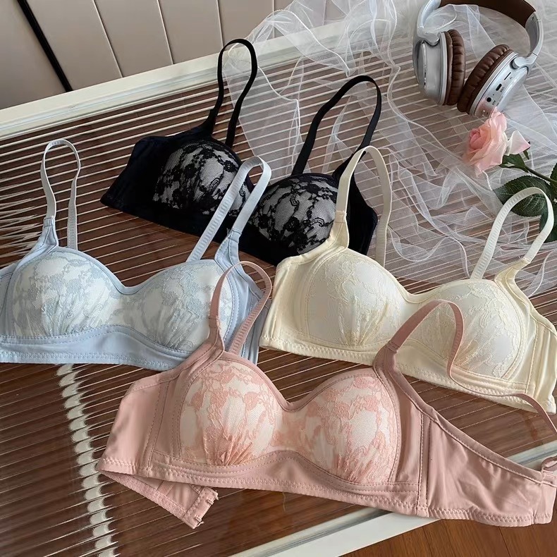 เสื้อในลูกไม้  ดันทรง  สไตล์ฝรั่งเศส ชุดชั้นใน บราดันทรง ฟองน้ําบาง ปักลายดอกไม้ ลูกไม้ คุณภาพสูง สําหรับผู้หญิง