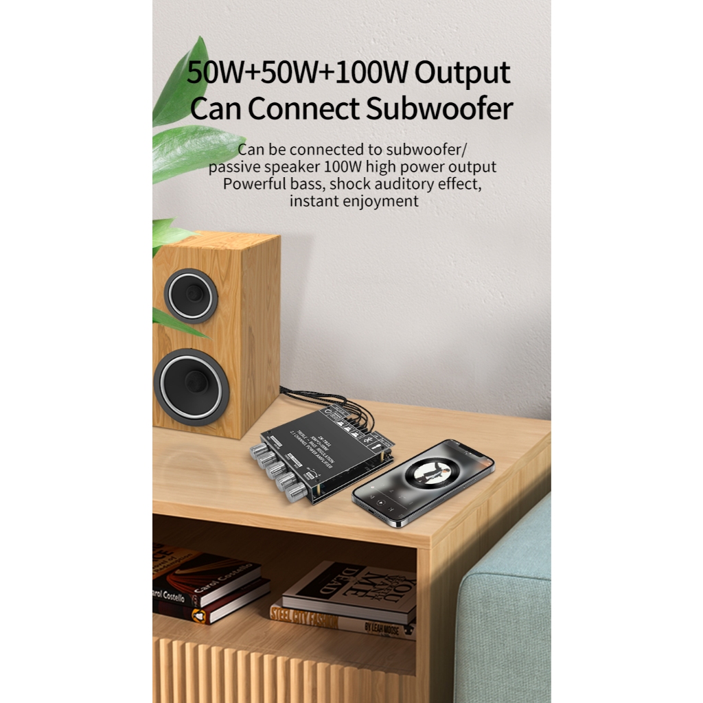 ZK-TB21บอร์ดเครื่องขยายเสียงบลูทูธ5.0 50W * 2 + 100W 2.1ช่องสัญญาณเสียงสเตอริโอ AMPLI BASS เครื่องขยายเสียง TPA3116D2