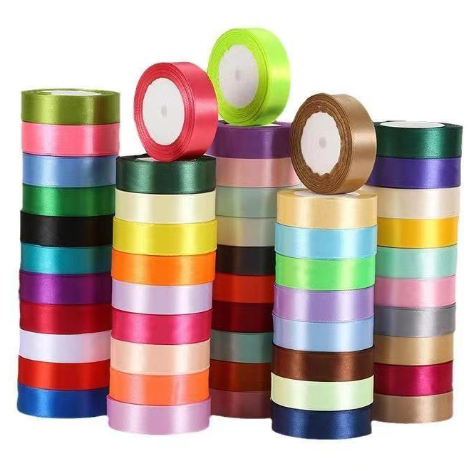 2.5 ซม.ริบบิ้นผ้าซาติน ด้านเดียว 2.5cm ( 22 เมตร/ม้วน) ริบบิ้นตกแต่ง ของขวัญคริสต์มาส แฮนด์เมด