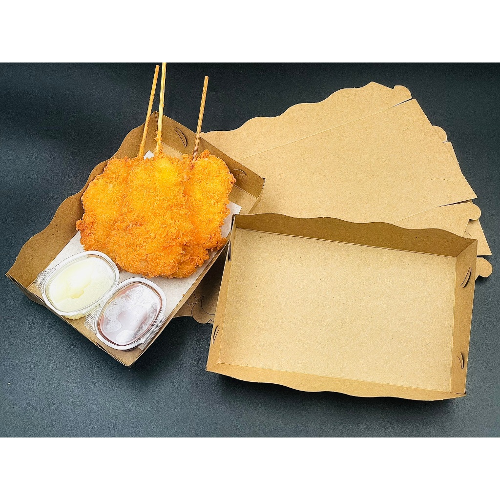 ถาดขนมคราฟท์ สีน้ำตาล 100ใบ/แพ็ค มี2ไซส์