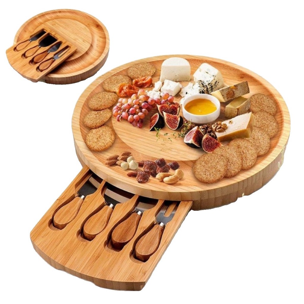 ชุดเขียงไม้ชีสบอร์ด จานชีสพกพา ชุดเขียงชีสทรงกลม Round cheese board set เขียงชีสบอร์ด ✅พร้อมส่ง