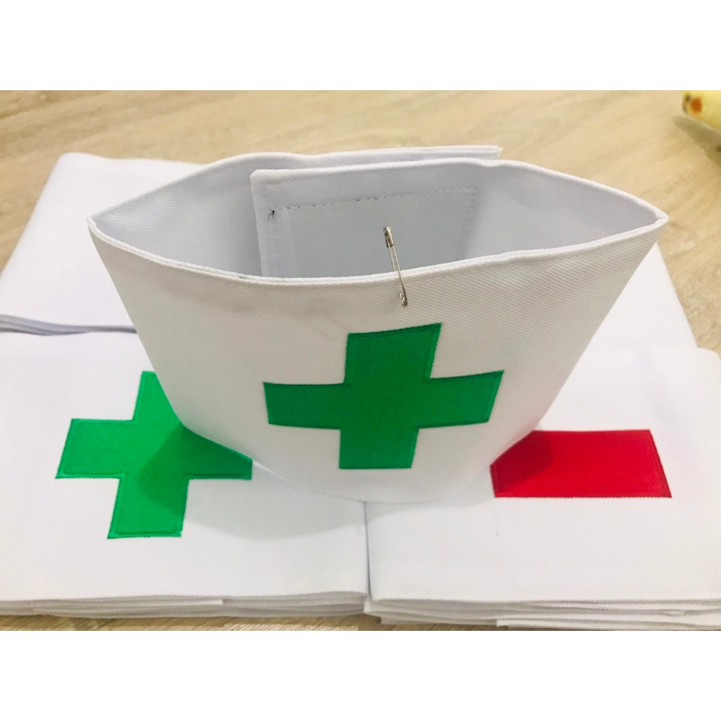 ปลอกแขนพยาบาล เครื่องหมาย + และเครื่องหมาย - แบบมีตีนตุ๊กแก