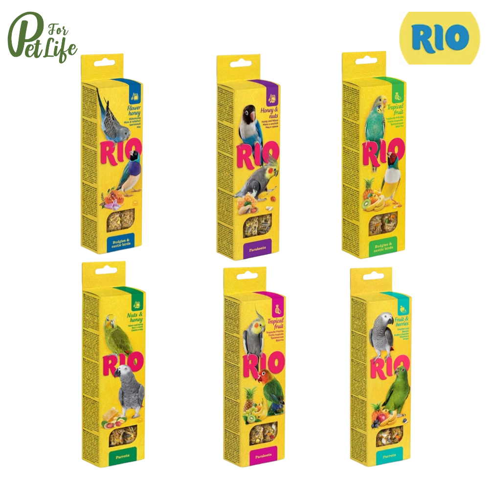 Rio (ริโอ้) Sticks ขนมสติ๊กอัดแท่ง ขนมนก สำหรับนกแก้วขนาดกลาง-ใหญ่ นกหงส์หยก นกฟินซ์