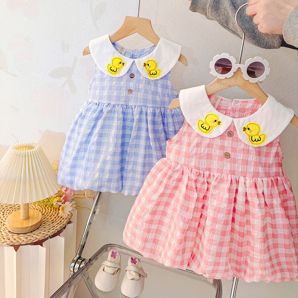 Babyonline(Y112)C3 (ส่งด่วน1วัน)ชุดกระโปรงแฟชั่นทรงบอลลูนสำหรับเด็กผู้หญิงลายสก็อตน่ารัก ผ้าฝ้าย
