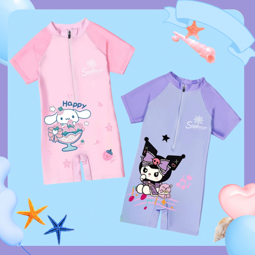 ชุดว่ายน้ำเด็กหญิงรุ่นใหม่ ลายคูโรมิ แบบวันพีซขาสั้น ลายการ์ตูนน่ารัก ผ้ายืดระบายอากาศได้ดี เหมาะสำหรับเด็กหญิง
