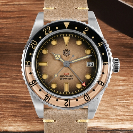 [Pre-order][ออโต้] San Martin SN0134G GMT Vintage Watch 40MM C3 AR Dome Sapphire NH34 200M