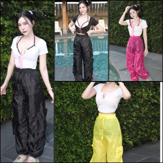 ชุดเซต3ชิ้น เสื้อ+บรา+กางเกงผ้าร่มคาร์โก้ขาจั้ม ชุดเล่นสงกรา…