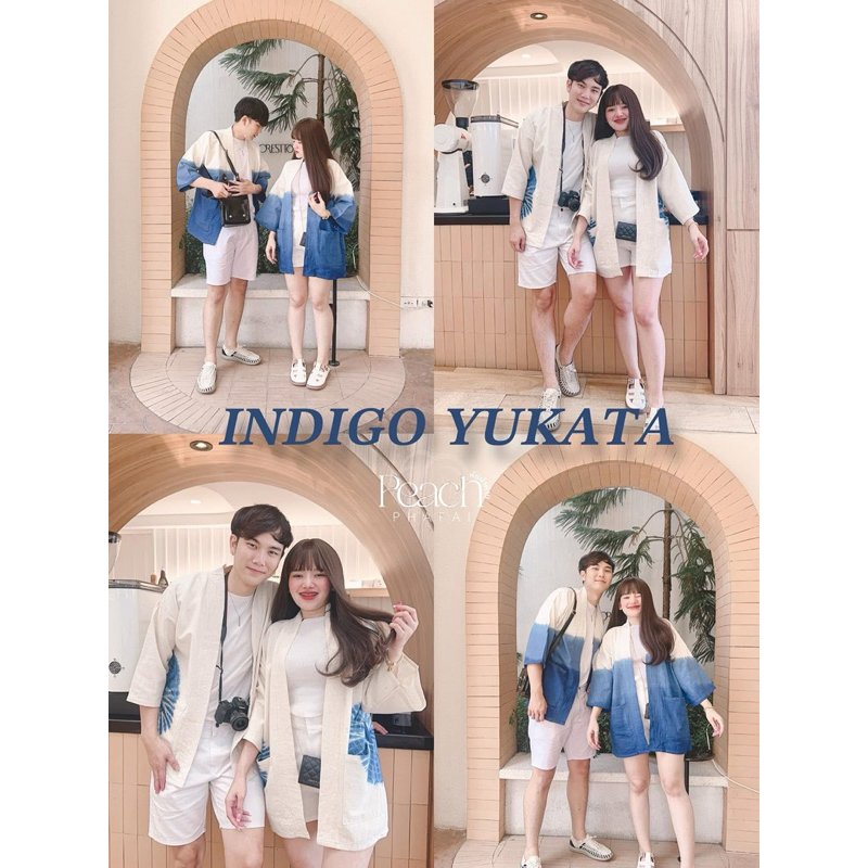 เสื้อคลุมยูกาตะเนื้อผ้าฝ้ายย้อมคราม