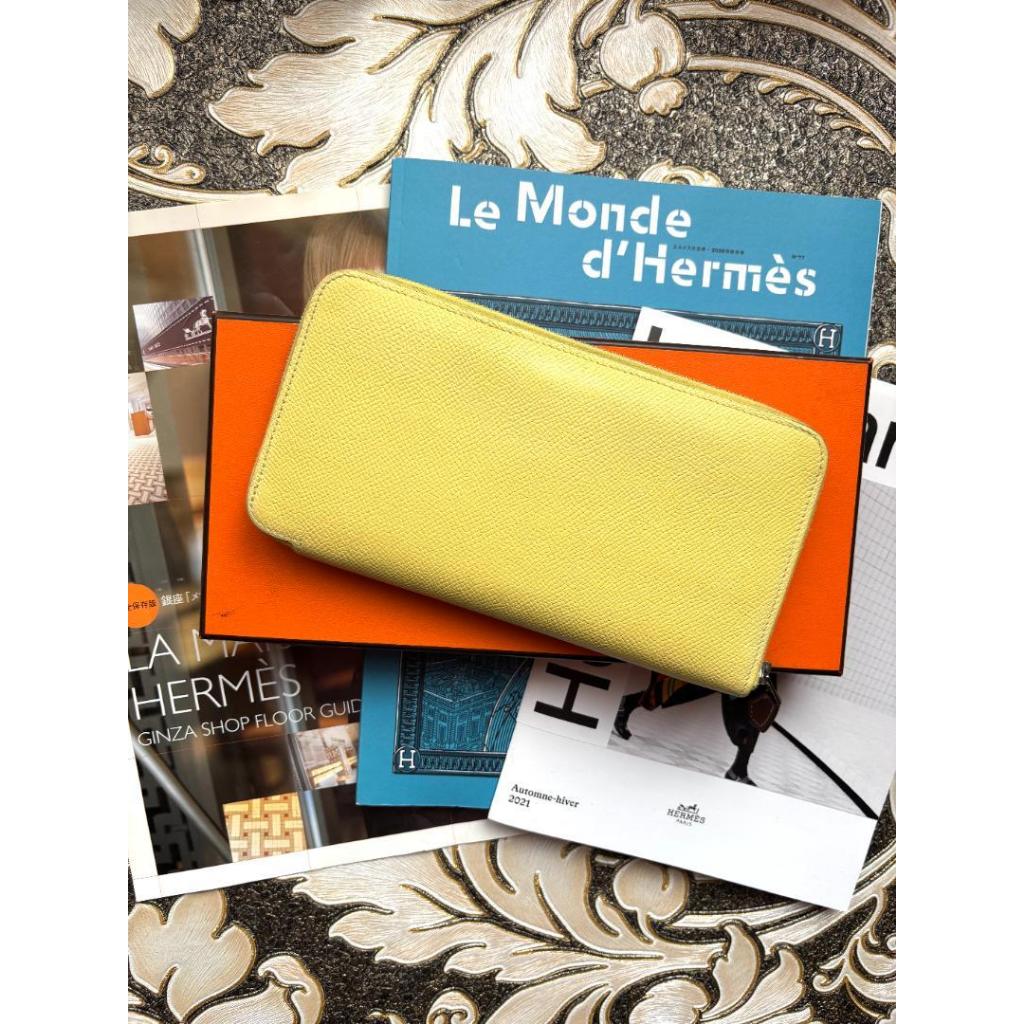 ส่งตรงจากญี่ปุ่น Hermes Azap Long Silk-in X กระเป๋าสตางค์ยาวสีเหลืองสลักสำหรับผู้หญิง