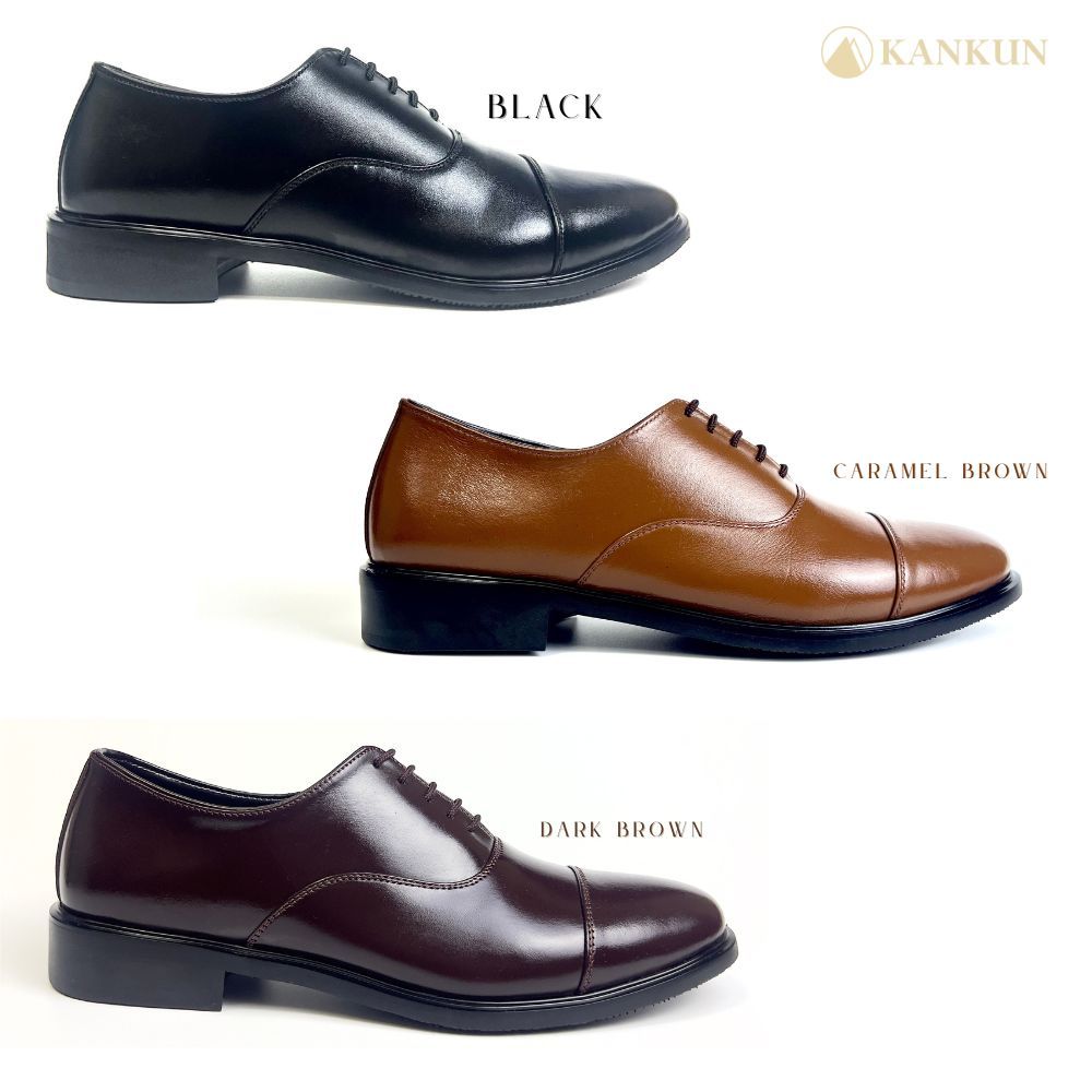 KANKUN Cap-Toe Oxford รองเท้าคัทชูผู้ชาย หนังวัวแท้ ทรงสวย เรียบหรู ดีไซน์ทันสมัย แบบผูกเชือก มาด้วยกัน 3 สี