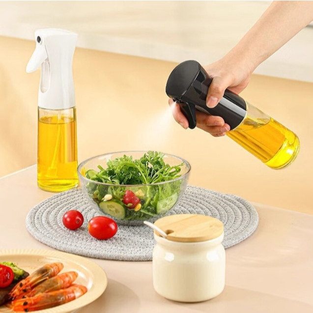 ขวดสเปรย์ฉีดน้ำมัน พ่นสเปรย์ ใส่น้ำมันมะกอก ซอส ซีอิ้ว Oil dispenser bottle สำหรับหม้อทอดไร้น้ำมัน ทำอาหาร ขวดแก้ว 300ml