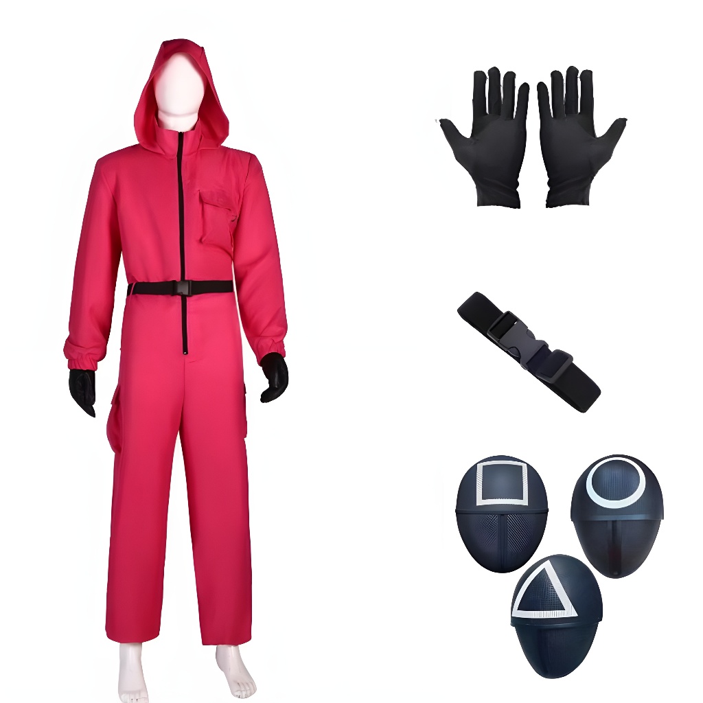 ⚡ส่งไว⚡ ชุดผู้คุม Squid Game สำหรับเด็กโตและผู้ใหญ่