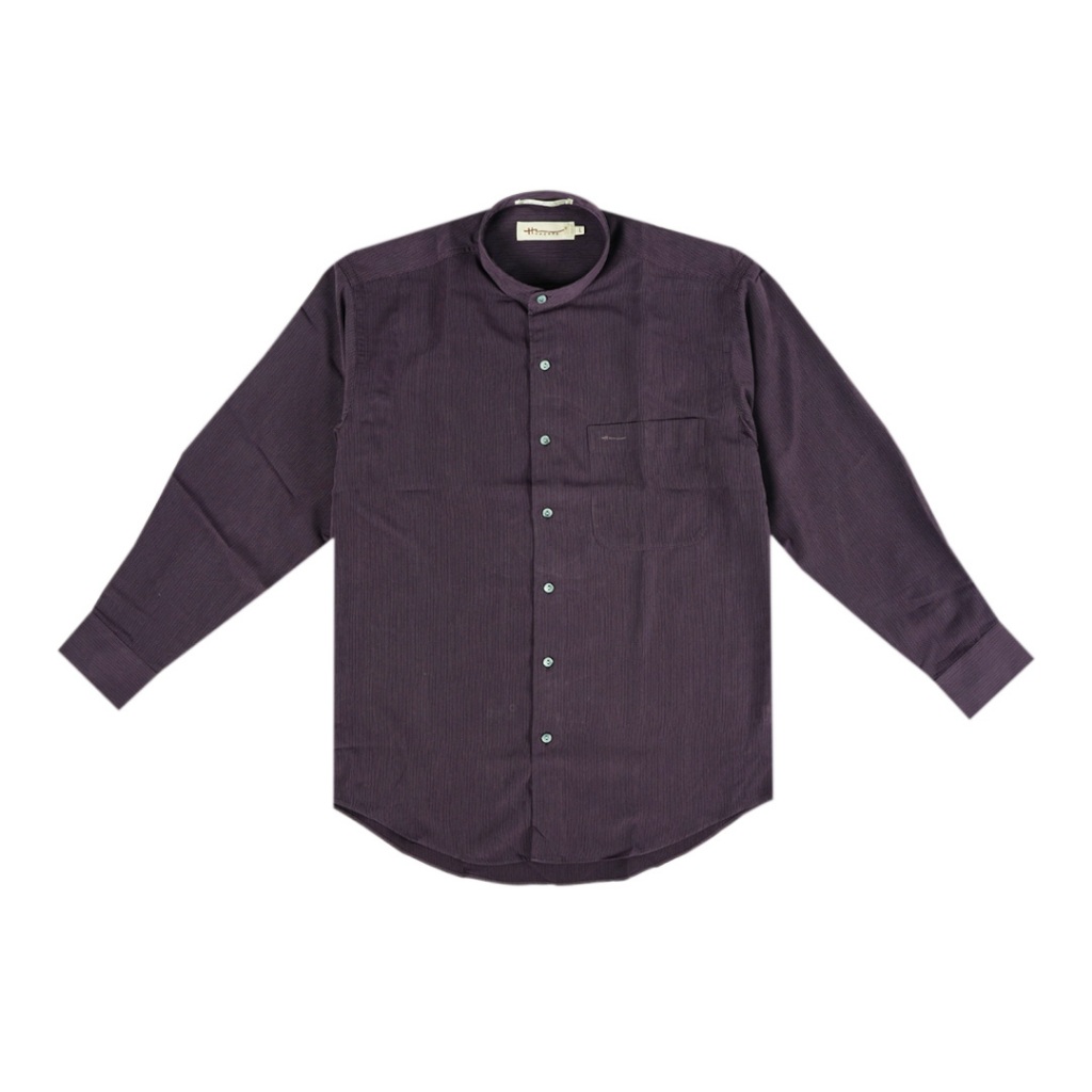 Hazard เสื้อเชิ้ตทำงานคอจีนแขนยาวลายทาง ผ้า Micro Filament(ไมโครฟิลาเมนท์) สีม่วงเข้มสุด - รูปที่ 2
