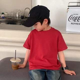 เสื้อยืดเด็กสีพื้น Kids เสื้อยืดเด็ก สไตล์มินิมอลอายุ 2-16ปี แขนสั้น คอกลม ผ้านุ่ม สัมผัสเบาสบาย ไม่ย้วย ไม่หด
