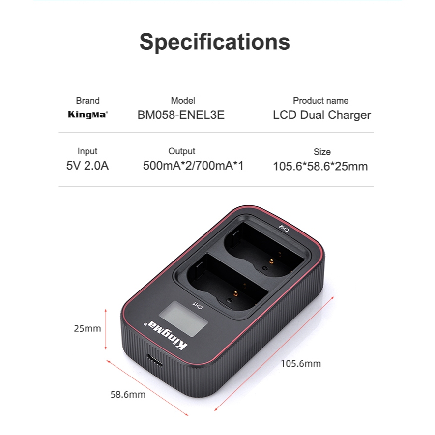 Kingma Nikon EN-EL3E / ENEL3E แบตเตอรี่ แท่นชาร์จ (ประกันศูนย์ 1 ปี)