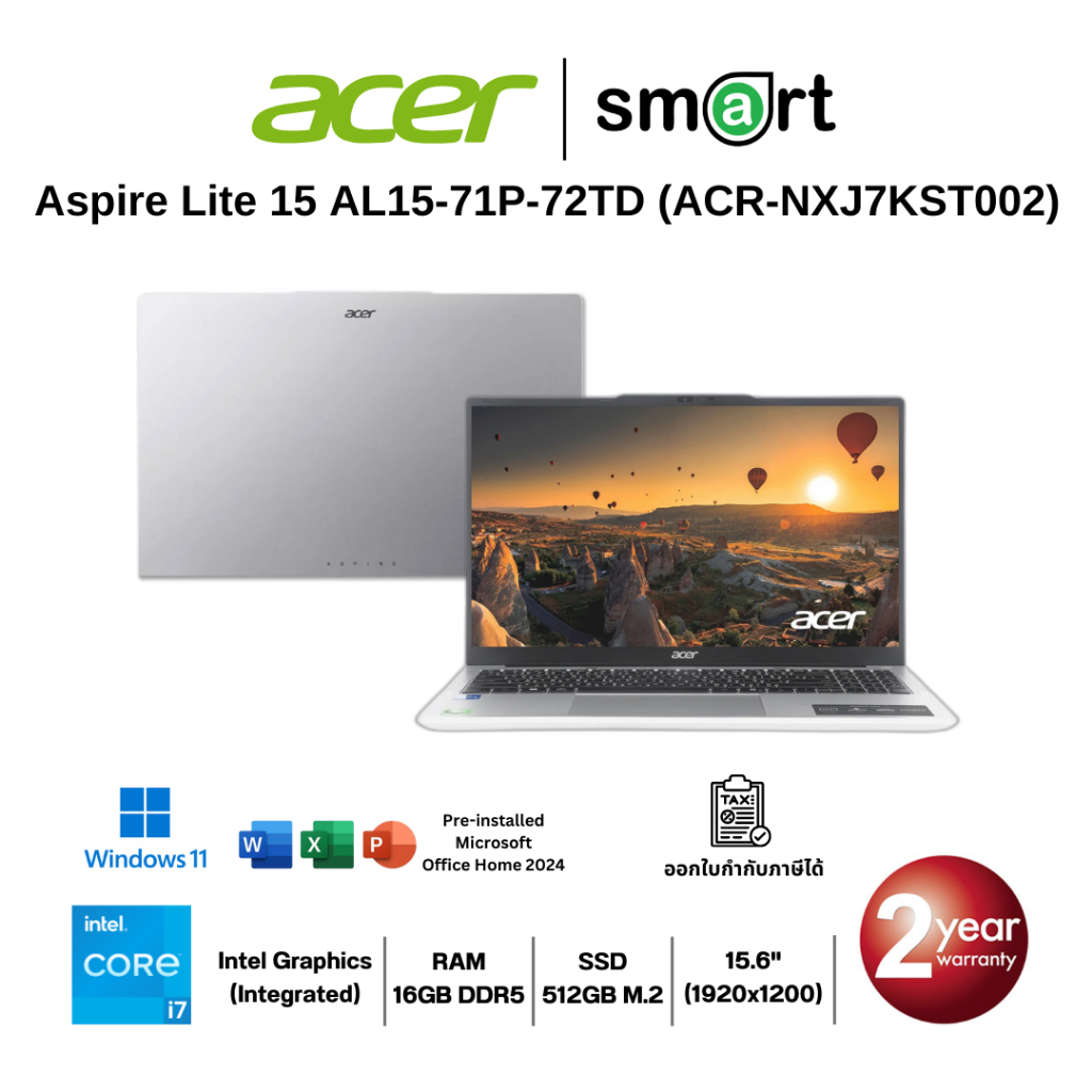 Acer Aspire Lite 15 AL15-71P-72TD i7-12650H/16GB/512GB/15.6"/Win11+Office (Light Silver)