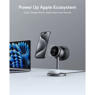 AUKEY แท่นชาร์จไร้สาย Qi2 15W MagFusion 3-in-1 Pro MFI Certified + Active Cooling | LC-MC311A