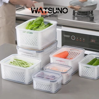 Watsuno.กล่องเก็บของในตู้เย็น กล่องถนอมอาหารในตู้เย็น มีกระชอนแบบถอดได้และมีฝาปิด กล่องเก็บผัก กล่องเก็บเนื้อ ภาชนะใส่อ
