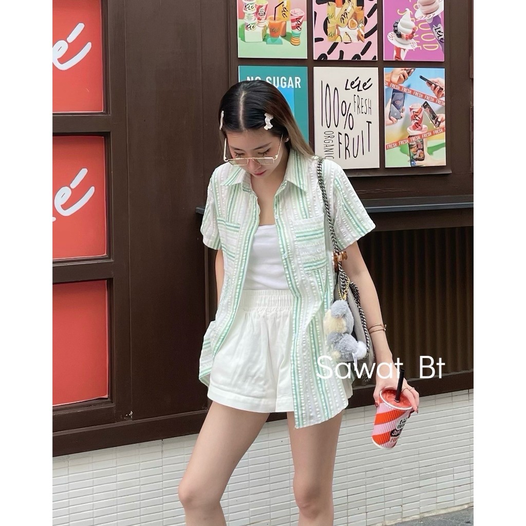 Sawat bt "Hawaii rainbow" สินค้าใหม่พร้อมส่ง เสื้อฮาวายลายทางรุ้งลายใหม่เนื้อใหม่น่ารักมาก