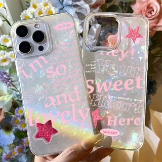 เคสไอโฟน TPU ดาว สำหรับ เคส IPhone 13 14 11 16 12 15 14 Pro Max 8 7 Plus XR XS X Max SE อักษรสีชมพู ซองโทรศัพท์