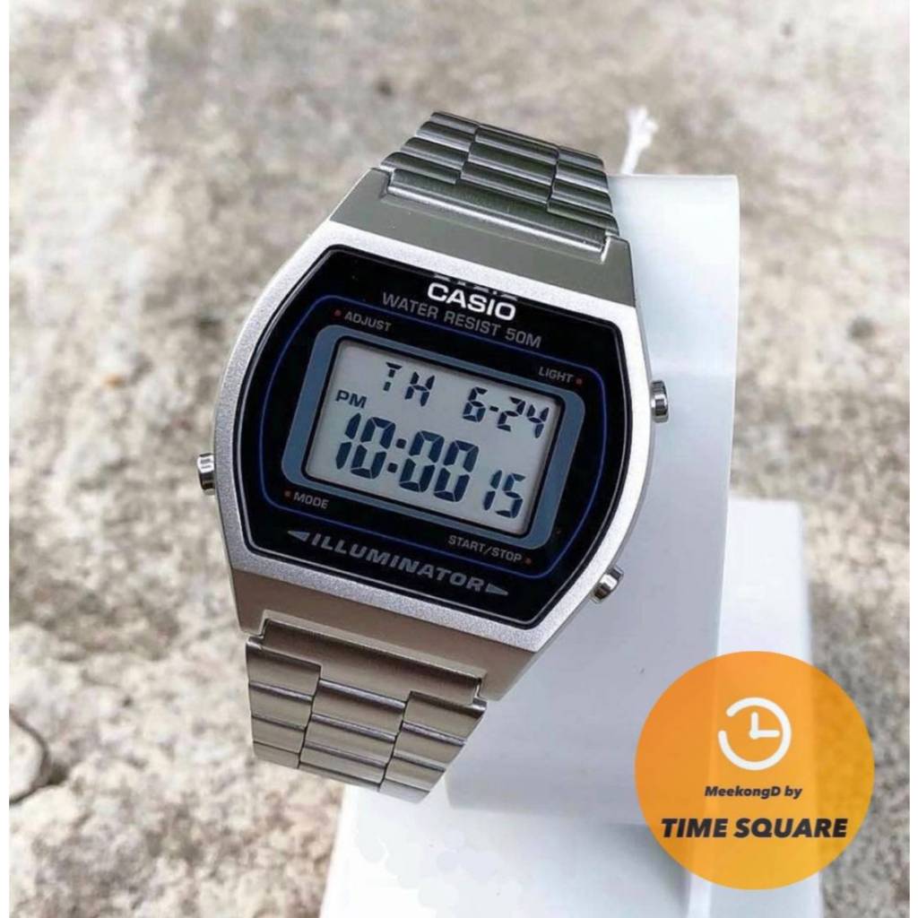 CASIO B-640WD-1A หน้าปัด35มม. นาฬิกาชาย-หญิง ดิจิตอล สายสแตนเลส กันน้ำ มีแสงสว่าง คาสิโอแท้ รับประกั
