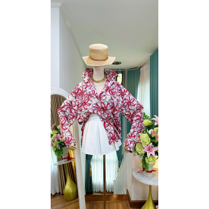(อก 32-50“) เสื้อเชิ้ตแขนยาว (ลายกราฟฟิก) 💐 ผ้าอิตาลี่พิมพ์ลายดิจิตอล **กระดุมหน้า ✨