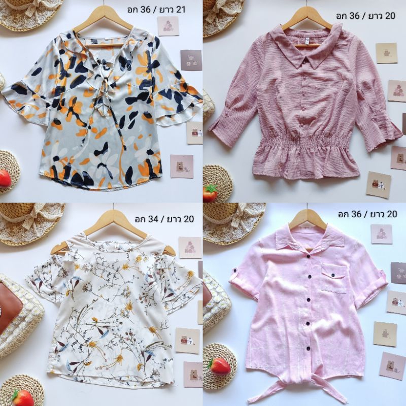 เสื้อผ้าแฟชั่น เชิ๊ต ครอป คอบัว เสื้อยืด มือ2 (รหัสC)