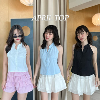 APRIL TOP - เสื้อคอจีนแขนกุด กระดุมหน้า พอดีตัวไม่สม้อค (nit…