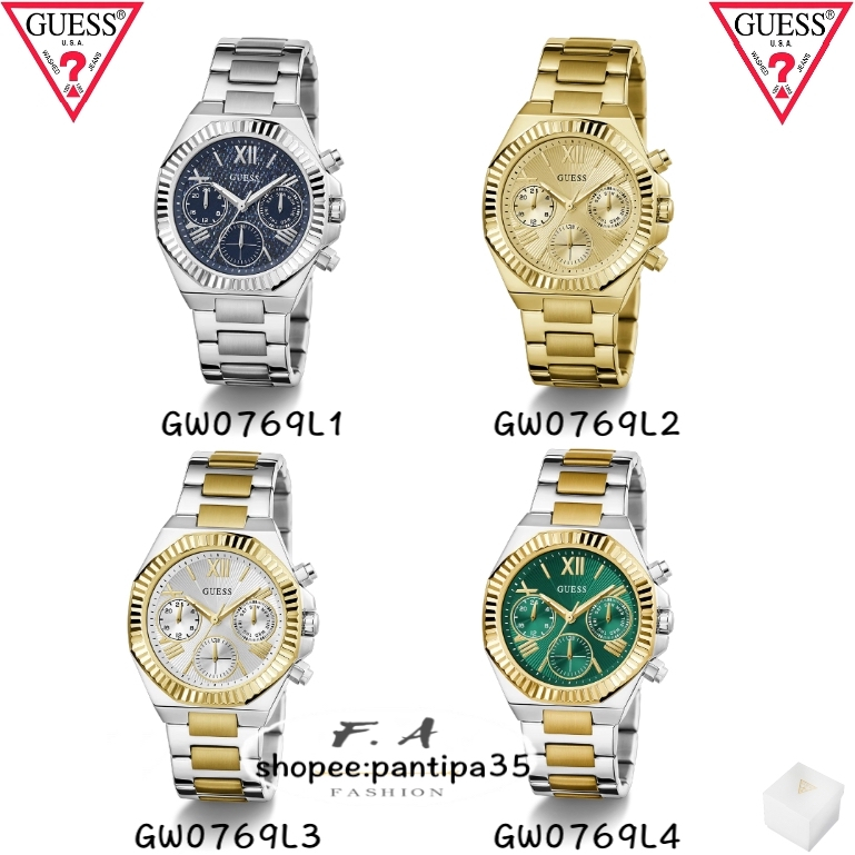 F.A ของหม่คะ Guess นาฬิกามัลติฟังก์ชั่นของผู้หญิงค่ะ การออกแบบหน้าปัดขอบเหรียญค่ะ GW0769L1 GW0769L2 GW0769L3 38MM