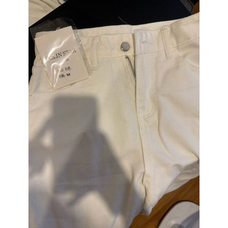 กางเกงยีนส์ เอวสูง ทรงกระบอก สีขาว ไซส์ M Belin Star