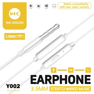 WK หูฟัง KINGKONG 3.5mm Y002 โทรชัดเจน เบสหนัก เสียงดีมากครับ สำหรับ ios Android pc （รับประกัน 1 ปี）