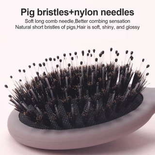 หวีขนหมูป่าแท้ Boar Bristle Hairbrush หวีเบาะลม ขนหมูอัดแน่น ลดผมร่วง ช่วยให้ผมเงางาม แก้ผมพันกัน นวดหนังศีรษะ