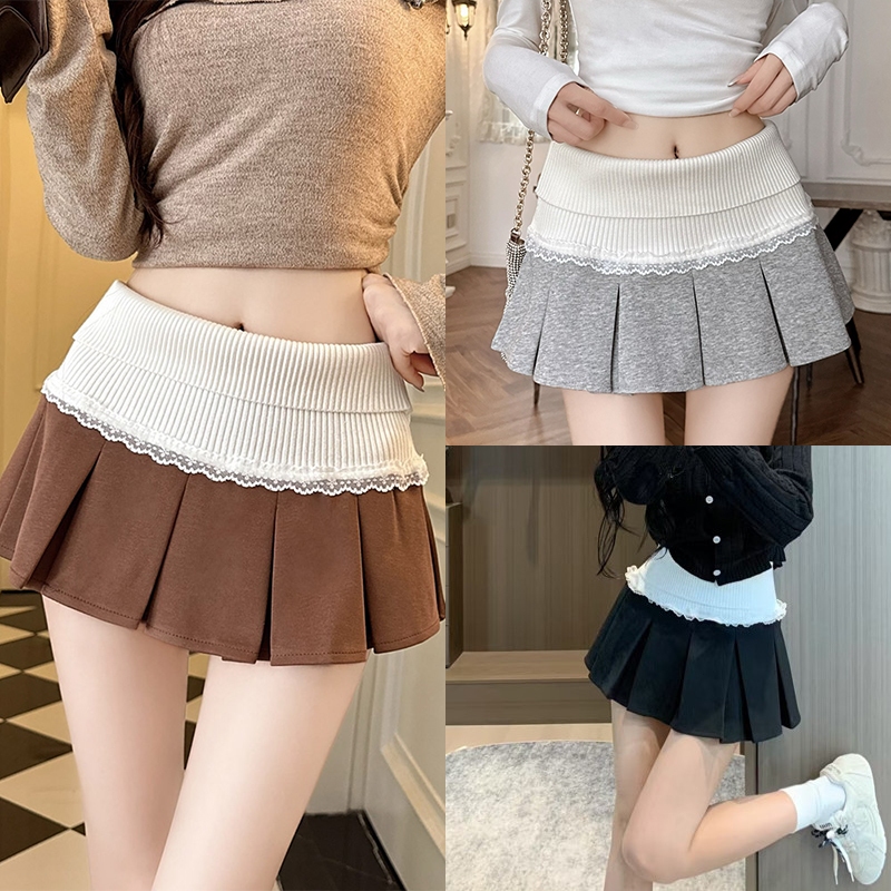 Kitty พร้อมส่ง กระโปรงสั้นผู้หญิง เอวสม๊อคแต่งลูกไม้ ทรงรัดเอว กระโปรงพลีทสั้นสุดฮิต เนื้อผ้าดี เซ็กซี่แซ่บ ใส่ไปทะเล