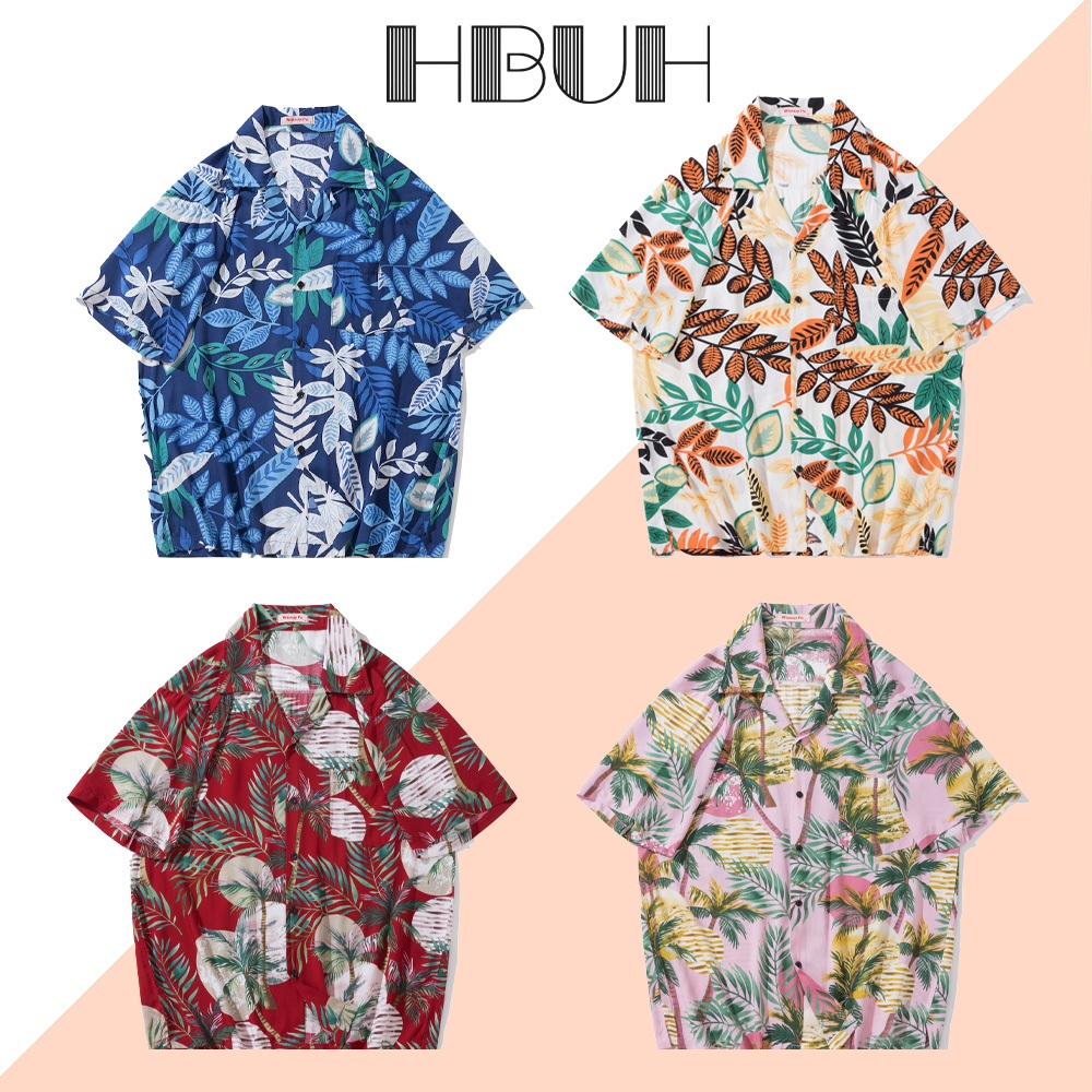 HBUHH เสื้อฮาวาย สไตล์หลวมและสบาย มีหลายแบบ เหมาะสำหรับชายหาดกลางแจ้ง ผู้ชายผู้หญิงใส่ได้