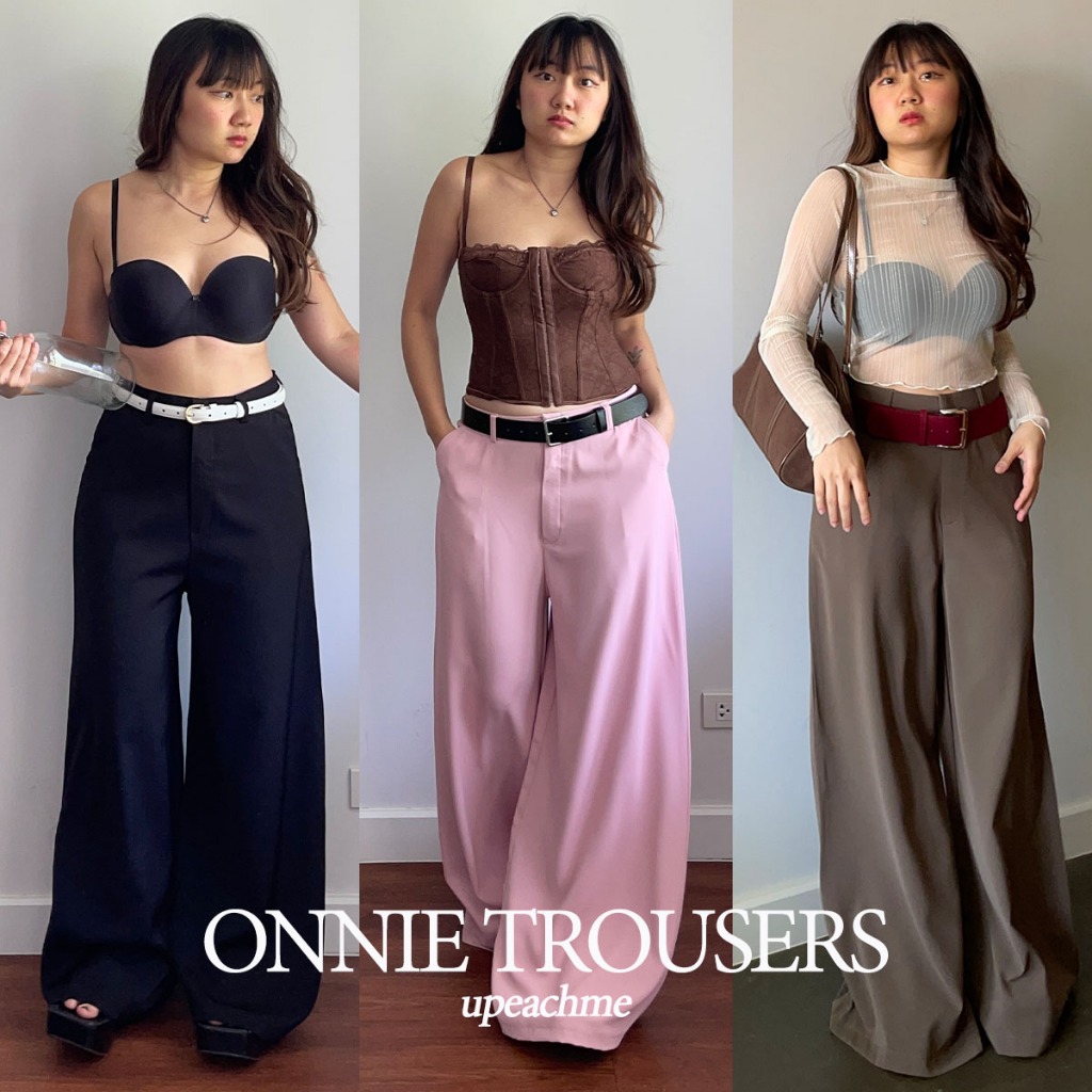 upeachme(C10-C10.3) Onnie trousers (S-XL) กางเกงขายาวเอวสูงขาบานใหญ่ ผ้าพรีเมียม ขายาวเอวสูงขาม้า – โปรปัง