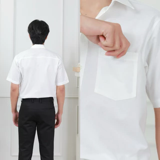 เสื้อนักศึกษาแขนสั้นชาย[คอปก/คอจีน]รอบอก”36-56”(ผ้าคอมทวิว/ผ้าไมโคร)สีขาวนวล/สีขาวสว่าง