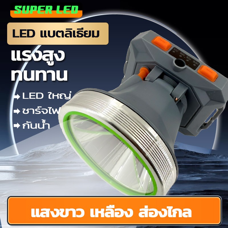 NEOBEE ไฟฉายคาดหัวกันน้ำ LED แรงสูง แสงขาว เหลือง วงแสงกว้างพู่งไกล D012