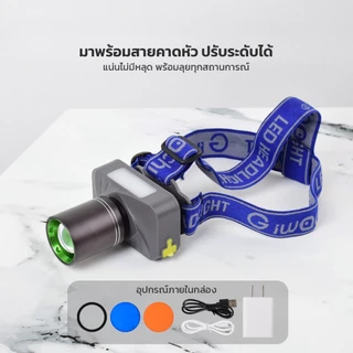 IWACHI หน้าไฟฉายคาดหัว with powerbank ZOOM ได้หรี่ไฟได้ แสงไฟสีขาว ชาร์จมือถือได้