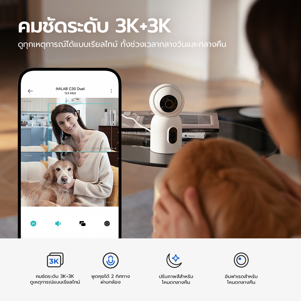 [ลดเหลือ 1691] IMILAB C30 Dual กล้องวงจรปิด 2 เลนส์ ความคมชัด 3K+3K รองรับแอปฯ Xiaomi Home -2Y