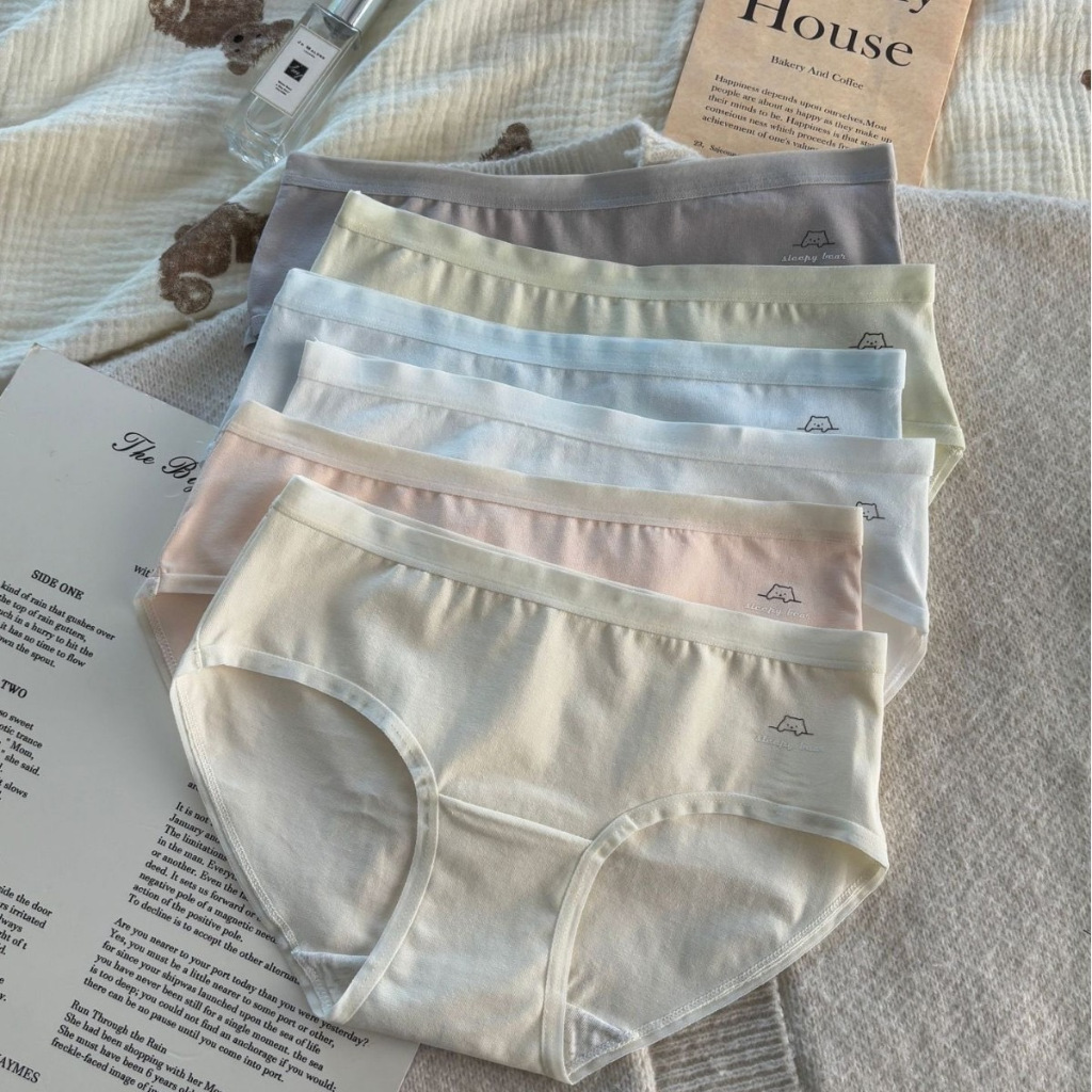 A08 กางเกงในน่ารัก เซ็ตสีพาสเทลลายหมี ผ้าคอตตอนผสมสแปนเด็กซ์ ใส่สบาย พร้อมส่ง